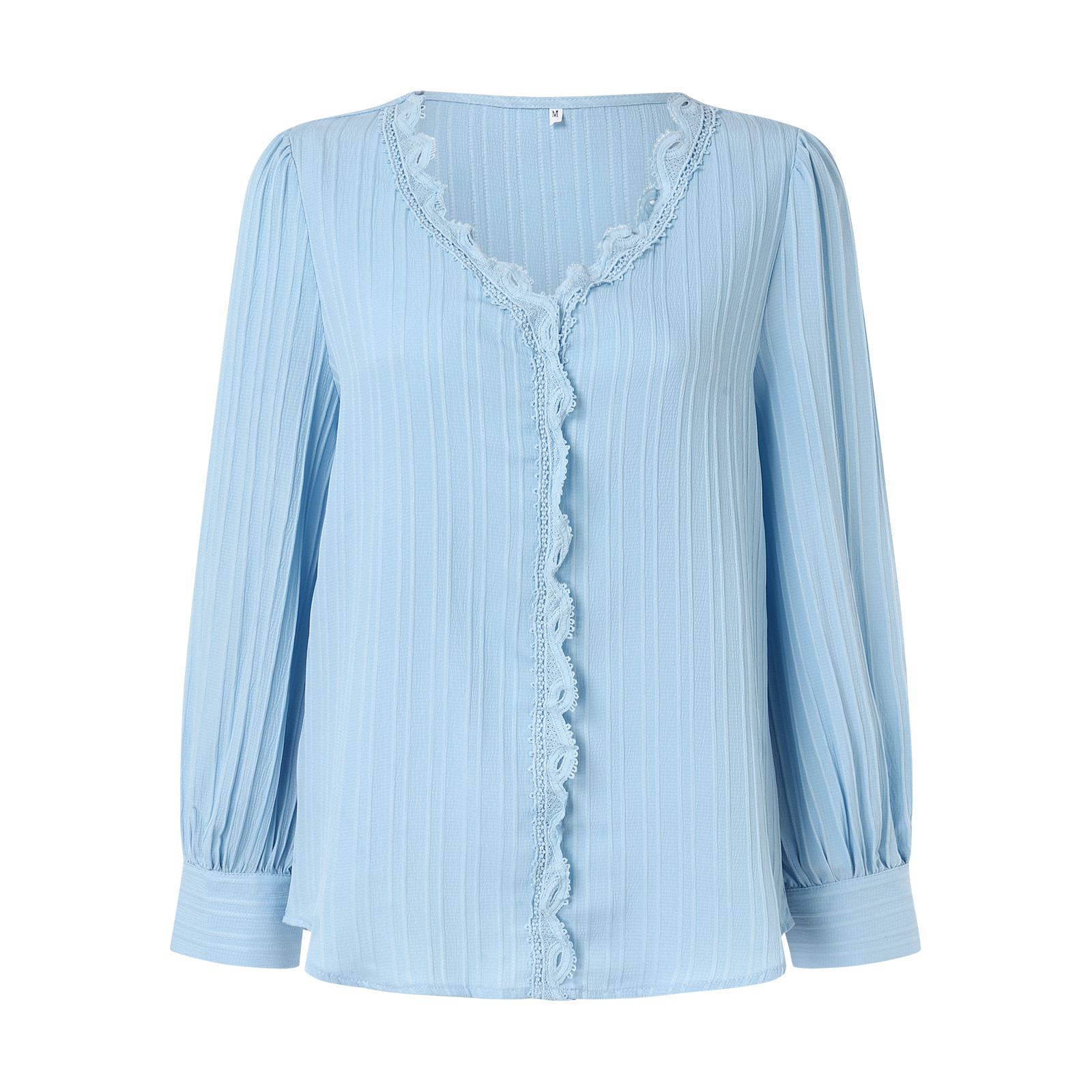 thumbnail image 4 of Blusa de encaje con cuello en V para mujer - Color liso, manga corta, poliéster, camisa elegante y casual para el trabajo o una cita, 4 of 7